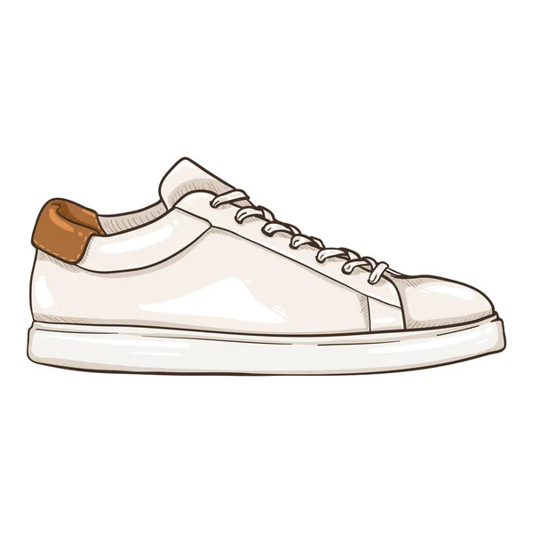Vector Cartoon White Sneakers Smart Casual Shoes Illustration Side View — Stock Vector
