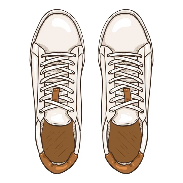 Vektor Tecknad Vita Sneakers Smart Casual Shoes Illustration Ovanifrån — Stock vektor