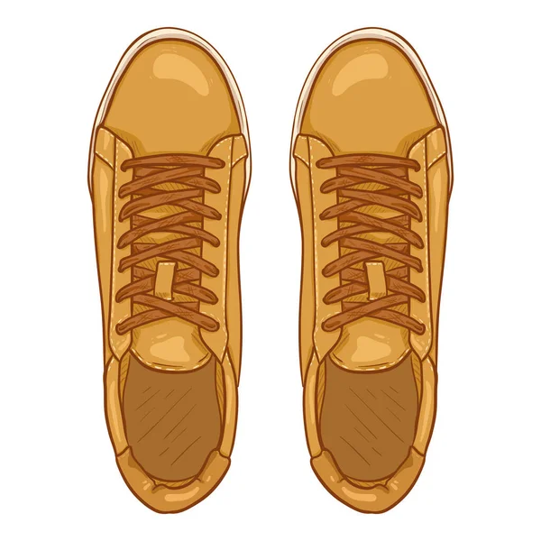 Vector Cartoon Amarelo Sneakers Sapatos Casuais Inteligentes Ilustração Vista Superior — Vetor de Stock