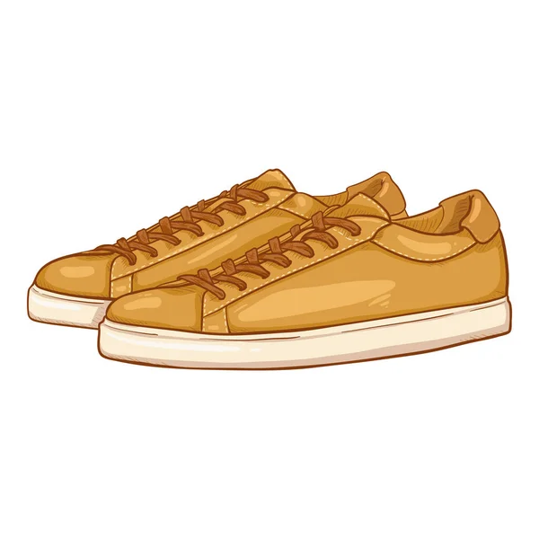 Vector Cartoon Amarelo Sneakers Sapatos Casuais Inteligentes Ilustração Vista Lateral — Vetor de Stock