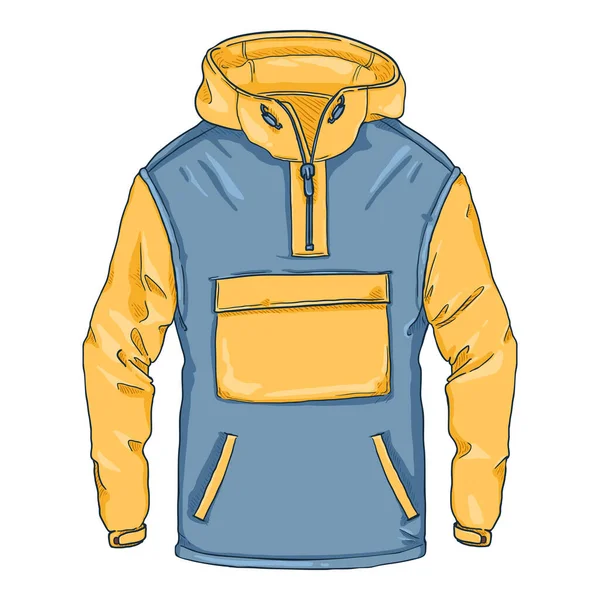 Cartoon Blue Yellow Anorak Inglês Casual Rain Jacket Vector Ilustração — Vetor de Stock