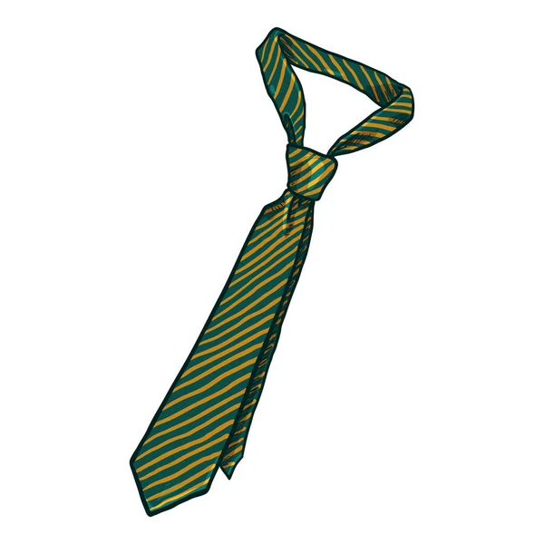 Vector Cartoon Illustration Grüne Krawatte Gelb Mit Streifen — Stockvektor