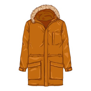 Vektör Çizgi Filmi Açık Kahverengi Parka Ceketi. Kış Kıyafeti.