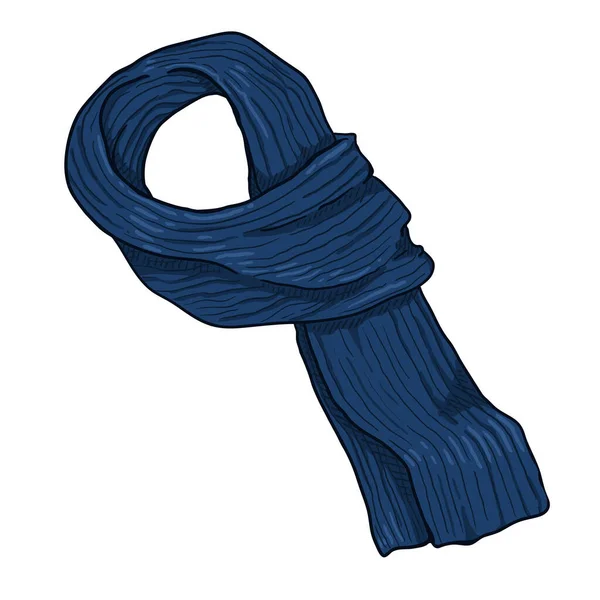 Vector Cartoon Dark Blue Knitted Scarf White Background — Stock Vector