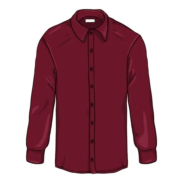 Vector Cartoon Long Sleeve Κόκκινο Κλασικό Ανδρικό Πουκάμισο Βυσσινί Χρώμα — Διανυσματικό Αρχείο