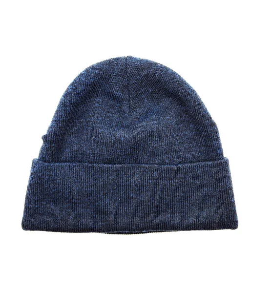 Blue Woolen Hat Beanie Photo White Background — Stock Photo, Image