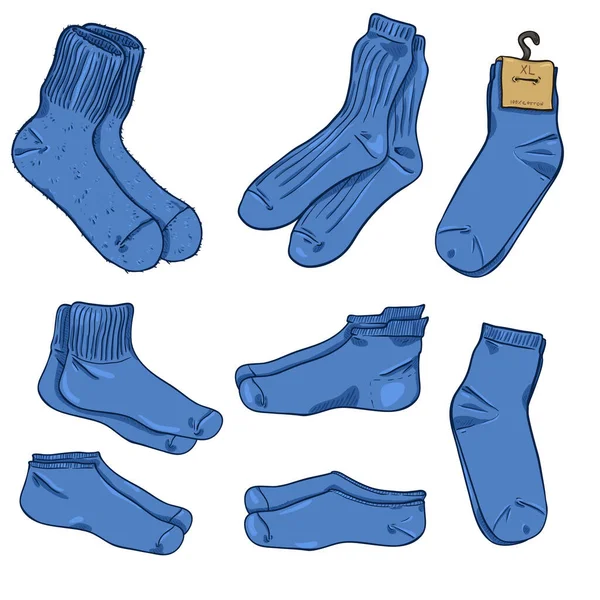 Vektorová Sada Různých Stylových Ponožek Modrá Barva — Stockový vektor