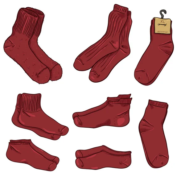 Juego Dibujos Animados Vectorial Diferentes Calcetines Rojos Estilo — Vector de stock