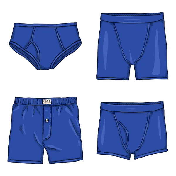 Vector Set Cartoon Blue Mens Pants Male Underwear Different Types — Stock Vector