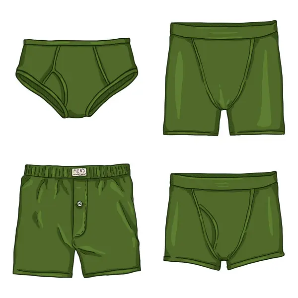 Vector Set Khaki Mens Underwear Different Types Underclothing — Stock Vector