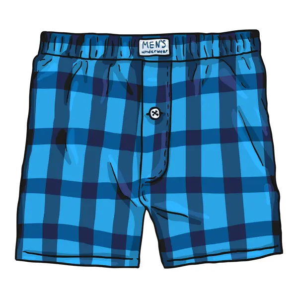 Vector Cartoon Checkered Blue Male Underwear Cotton Men Briefs — Stockvector