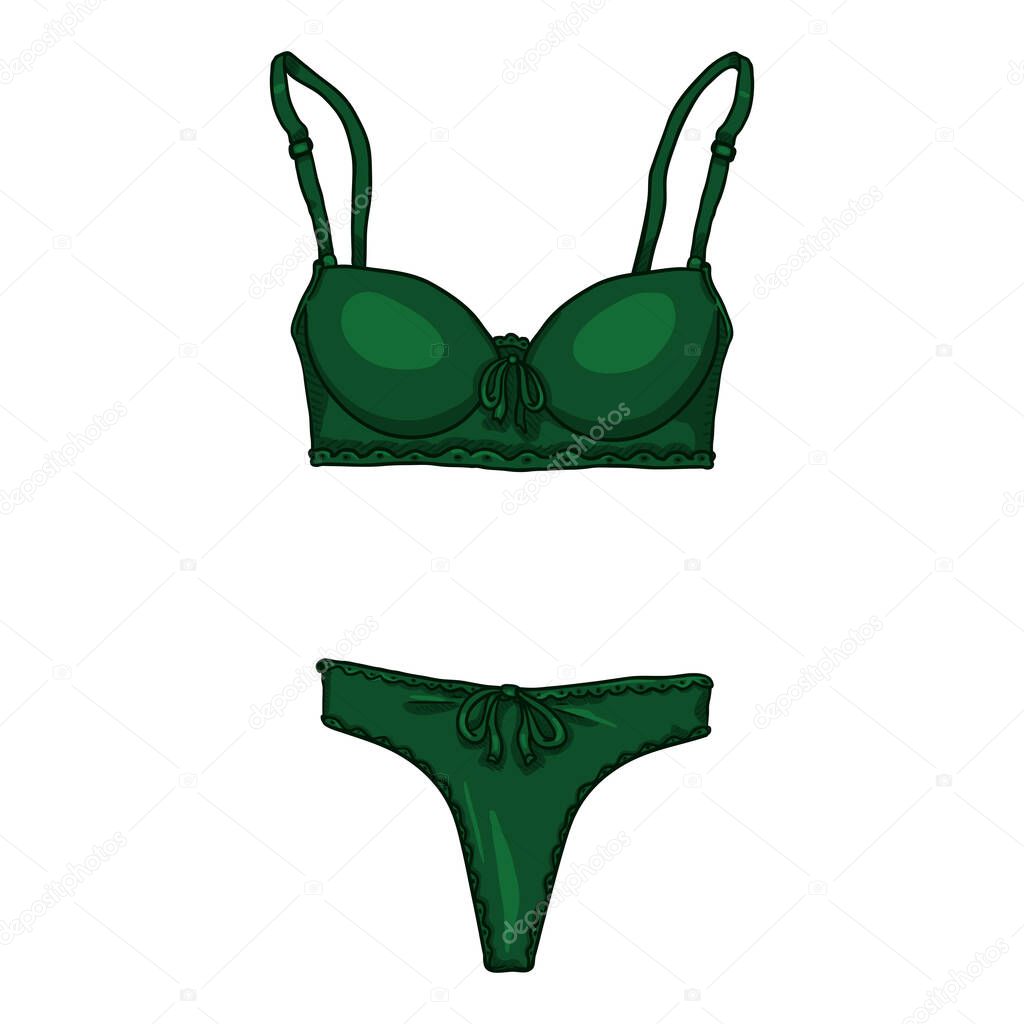 Vector Dibujos Animados Verde Mujer Lenceria Ropa Interior Femenina Sosten Vector de stock por nikiteev 682883308