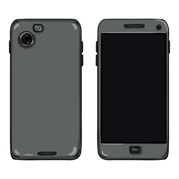Conjunto Vectores Cartoon Silver Smartphone Vista Posterior Frontal — Vector de stock