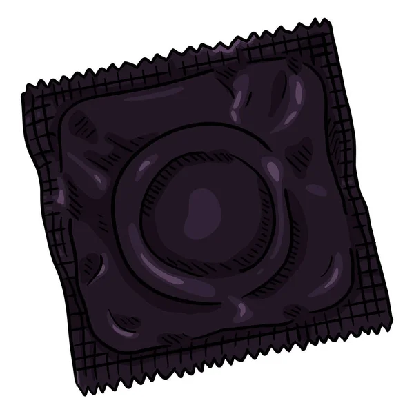 Vector Single Cartoon Condom Black Package Contraceptive Illustration — Stock Vector