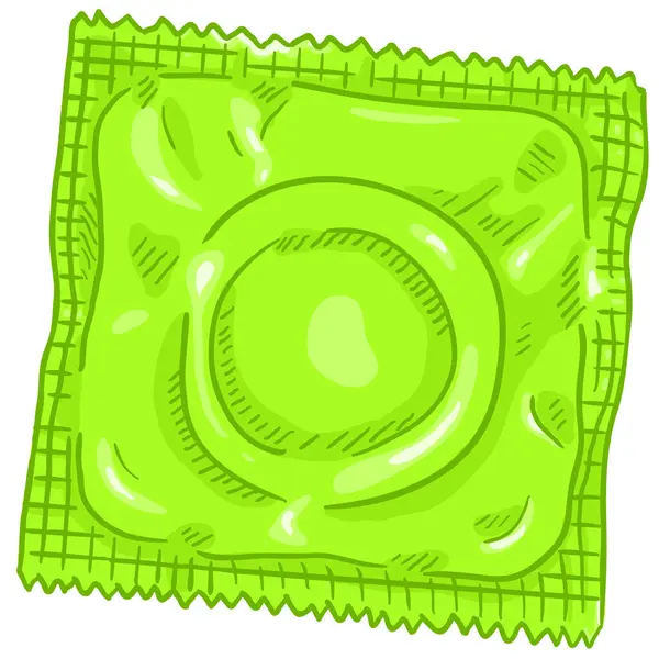 Vector Single Cartoon Condom Green Package Contraceptive Illustration — Stock Vector