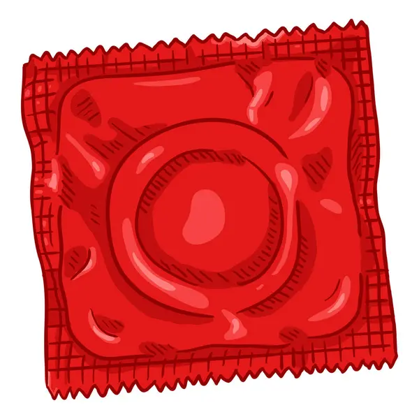 Vector Single Cartoon Condom Red Package Contraceptive Illustration — Stock Vector