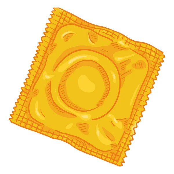 Vector Single Cartoon Condom Yellow Package Contraceptive Illustration — Stock Vector