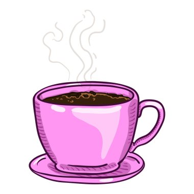 Vektör Pembe Kupa Siyah Kahve