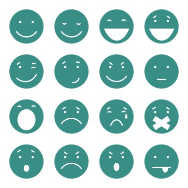 16 Yeşil Düz Duygu Simgesi Vektör Kümesi