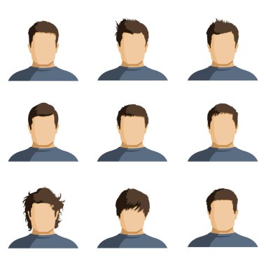 Farklı Saç Tarzlı Düz Adam Yüzleri 'nin vektör kümesi. Asgari KullanıcıName.