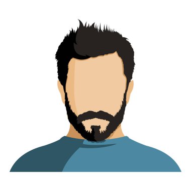 Vektör Düz Adam Avatar. Siyah saçlı ve sakallı bir yüz yok.