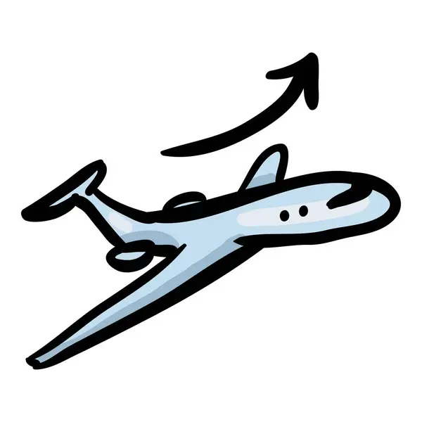 Airplane Takeoff Doodle Único Ícone Fundo Branco — Vetor de Stock