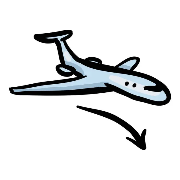 Samolot Lądowania Doodle Pojedyncza Ikona Białym Tle — Wektor stockowy