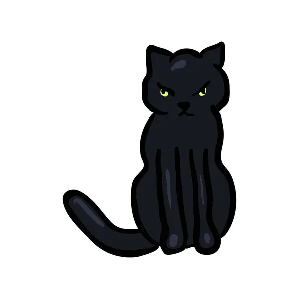 Černá Kočka Single Halloween Doodle Ikona — Stockový vektor