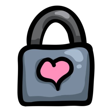 Kalp Sembollü Asma Kilit - El Çizimi Doodle Simgesi