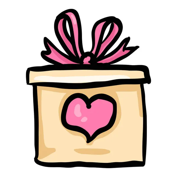Подарочная Коробка Дню Святого Валентина Нарисованная Икона Векторная Графика