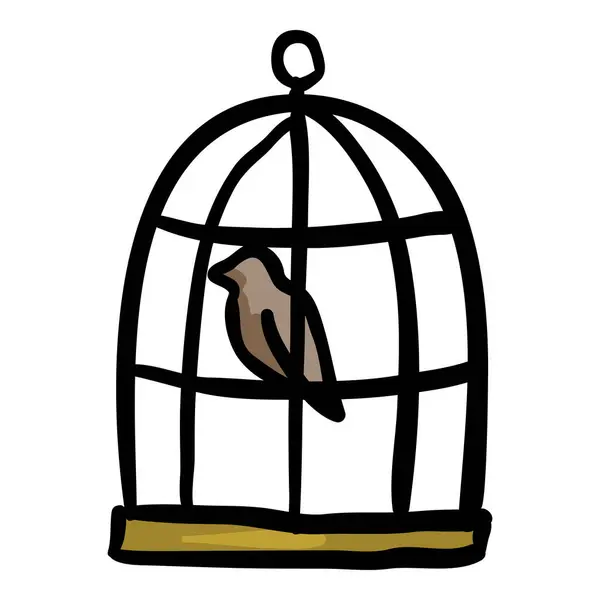Uccello Gabbia Icona Doodle Disegnata Mano Illustrazione Stock