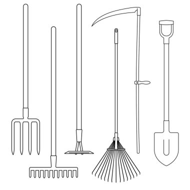 Bahçıvanlık Aletleri Özeti Çizimleri. Vektör Koleksiyonu