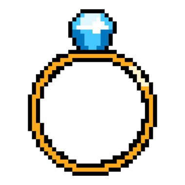 Mavi Elmas ile Altın Yüzük İzole edilmiş Piksel Sanat Simgesi