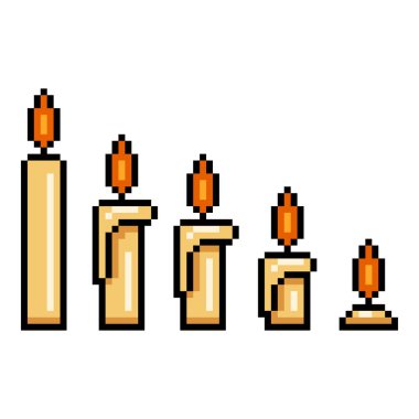 Piksel Sanat Simgelerinin Vektör Kümesi Mum Yakma Süreci