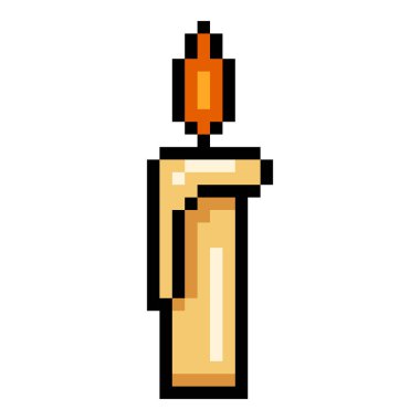 Beyaz Arkaplanda Tek Mum Piksel Sanat Simgesi