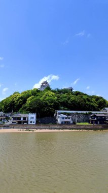 Karatsu, Japonya - 10 Mayıs 2025 Uzaktan Karatsu Kalesi