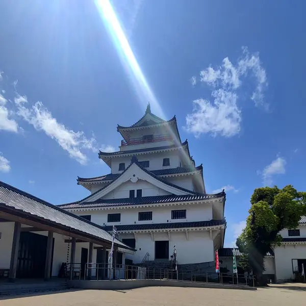 Karatsu, Japonya - 10 Mayıs 2025. Güneşli Gün Işıklarında Karatsu Kalesi