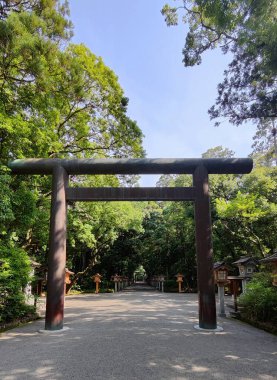 Miyazaki, Japonya - 14 Mayıs 2025. Miyazaki Jingu 'daki Büyük Torii Kapısı.