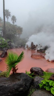 Beppu, Japonya - 24 Mayıs 2025. Chinoike Jigoku 'nun kaynayan pınarı