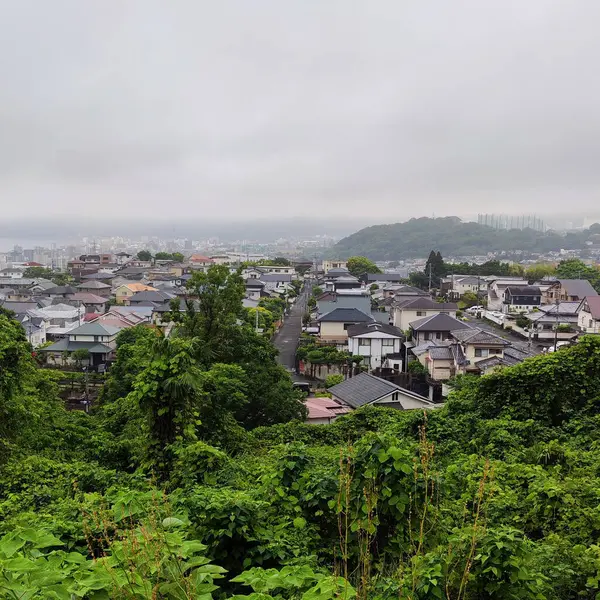 Beppu, Japonya - 24 Mayıs 2025. Top View 'dan Beppu' ya. Meşhur Kaplıcalar Şehri
