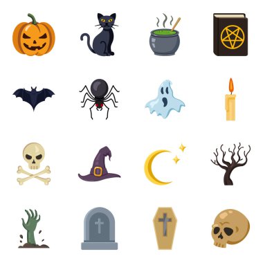 Renk Düz Cadılar Bayramı Simgelerinin Vektör Kümesi