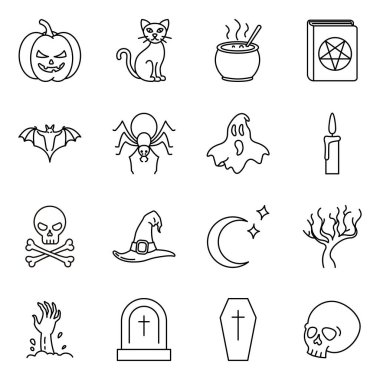 Çizgi Çizgisi Cadılar Bayramı Simgelerinin Vektör Kümesi