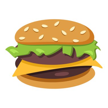 Vector Color Flat Icon - Vector Color Flat Icon - Cheeseburger with Lettuce and Sesame
