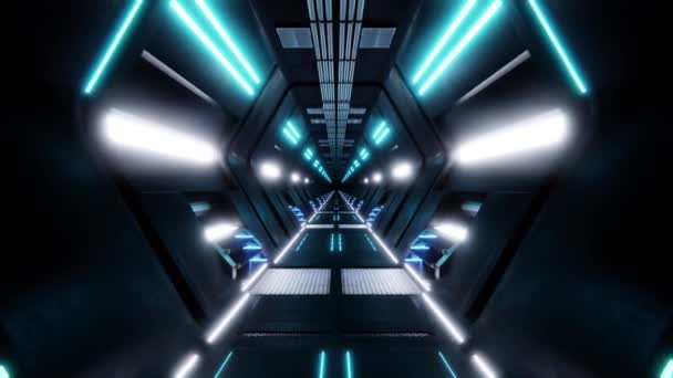 异形宇宙飞船内明亮灯光照射的圆形走廊3D动画回路 — 图库视频影像