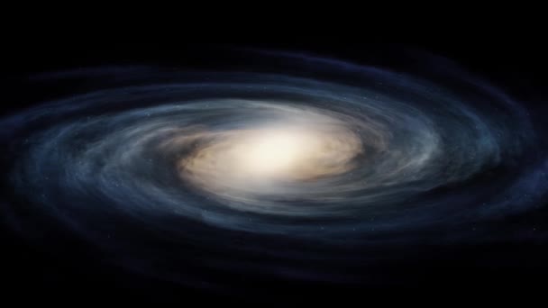 Анимация Спиральной Галактики Блестящими Звездами Вращающимися Черном Фоне Пространства — стоковое видео