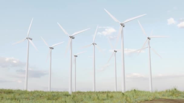 Yeşil Bir Alanda Birkaç Rüzgar Türbini Yenilenebilir Enerji Kavramı Canlandırma — Stok video