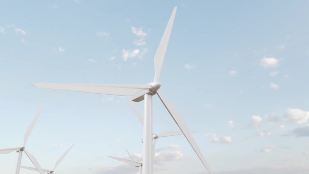 Panorama Del Ciclo Animazione Delle Moderne Turbine Eoliche Bianche Che — Video Stock