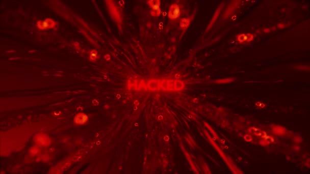 Animering Röda Trådar Anslutna Till Neon Hackad Inskription Inuti Virtuellt — Stockvideo