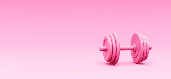 3d illustration of minimalist simple design of dumbbell in pink color on pink background