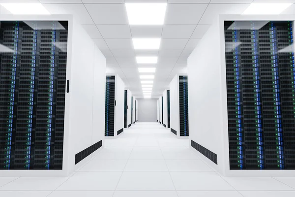 Spaziosa Bianca Sala Server Futuristico Data Center Illustrazione — Foto Stock